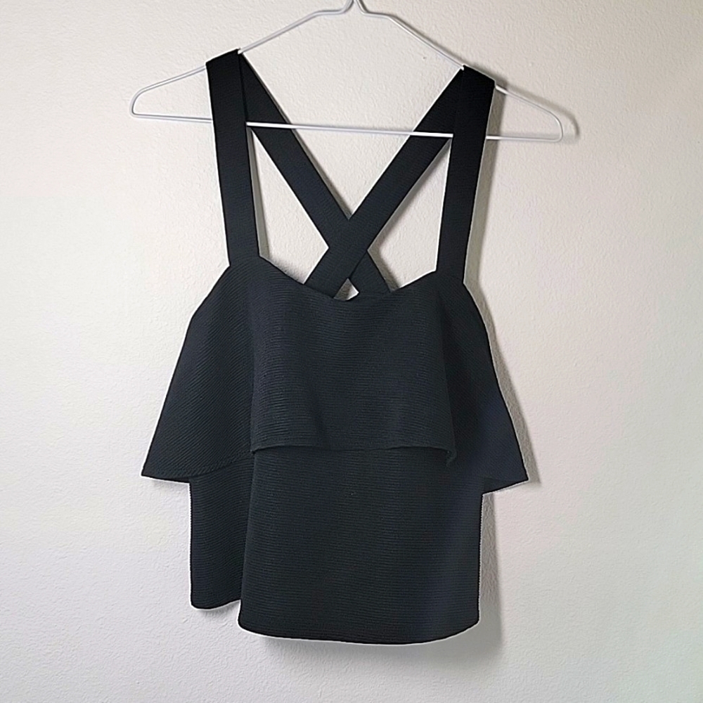 Madewell Texture & Thread Flouncy Tiered Crossback Tank Top Black Small Bohemian - Picture 8 of 15